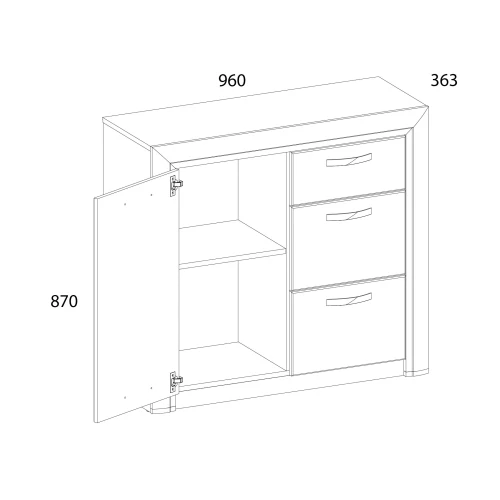 Тумба 1D3S, OLIVIA, цвет вудлайн крем/дуб анкона