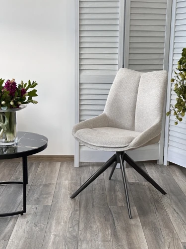 Стул OSKAR 360 град. поворот. KN01-05 Бежевый/ BZ1046-11 Бежевый/ Черный каркас, ®DISAUR