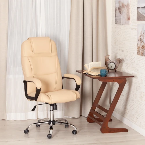 Кресло BERGAMO хром (22) кож/зам, бежевый, 36-34