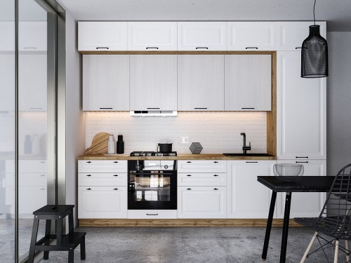 Кухонный гарнитур Ницца Royal/Хелмер 3000 Blanco/Анкор МДФ/ЛДСП эмаль прямой