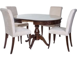 Обеденная группа (Стол Фабрицио-1 Glass и 4 стула Помпей Люкс), орех темный