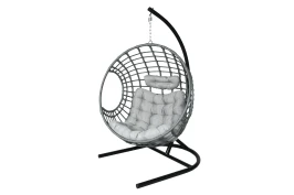 Кресло подвесное Лондон арт.3978-МП (стойка+основание.черн.,корзн.серая.,подуш.серая, 3 уп. (Т))