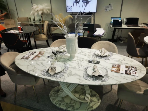 Стол обеденный Сфера Овал F-1453, 200х100х76 см, белый мрамор