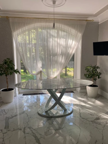 Стол обеденный Сфера Овал F-1453, 200х100х76 см, белый мрамор