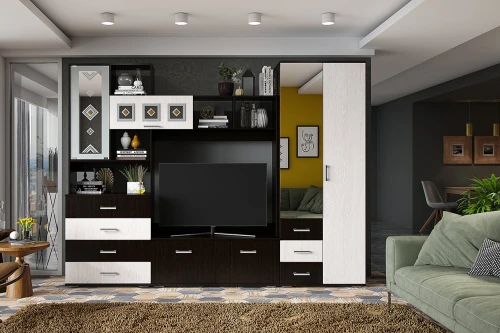 Стенка в гостиную Белла, венге/ясень белый