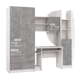 Стенка Юниор-2 Лофт, Бетон светлый, Белый