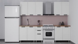 Готовый кухонный гарнитур ГК Аленушка 2 м  Лилия Молочный/Молочный,скоба черный,сонома