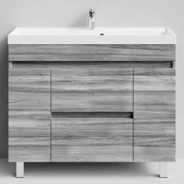 Тумба Бест 100 (2 ящика, 2 двери) напольный, Лиственница структурная контрастно-серая ПВХ 64202 Vodok с раковиной в комплекте