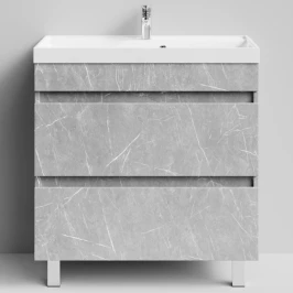 Тумба Бест 80  напольный, Мрамор Белый софт тач 4044-2 Vodok с раковиной в комплекте
