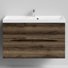 Тумба Лайт 100 подвесной, Дуб крымский коричневый ПВХ 131005-9005 Vodok с раковиной в комплекте