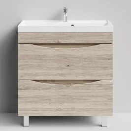 Тумба Лайт 80 напольный, Дубослив ореховый светлый ПВХ 3445 Vodok с раковиной в комплекте