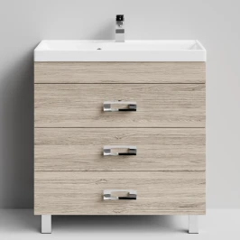 Тумба Орландо 80 напольный, Дубослив ореховый светлый ПВХ 3445 Vodok с раковиной в комплекте