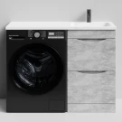 Тумба Смайл 110 напольный, под стиральную машину, правая, Горный камень ПВХ 57807 Vodok с раковиной в комплекте