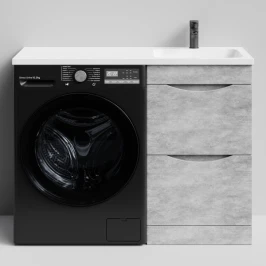 Тумба Смайл 110 напольный, под стиральную машину, правая, Горный камень ПВХ 57807 Vodok с раковиной в комплекте