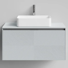 Тумба Соло 100, пример RAL 7040 Серое окно, матовая, 1 ящик, подвесной Vodok с раковиной в комплекте