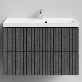 Тумба Тач 90 подвесной, Серый камень ПВХ 57806 Vodok с раковиной в комплекте