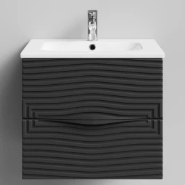 Тумба Эйфория 60 F5, пример RAL 7005 Мышино-серый, матовая, 2 ящика, подвесной Vodok с раковиной в комплекте