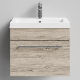 Тумба Элис 50 подвесной, 1 ящик, Дубослив ореховый светлый ПВХ 3445 Vodok с раковиной в комплекте