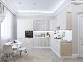 Угловая модульная кухня Ницца-04 Дуб крем Белый 2340*3200/2700*600