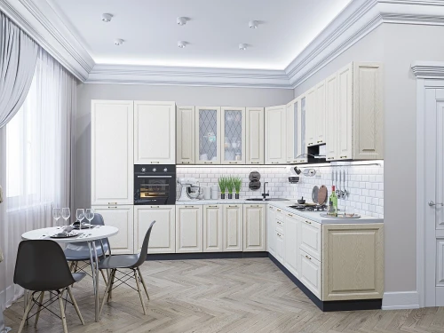 Угловая модульная кухня Ницца-04 Дуб крем Белый 2340*3200/2700*600