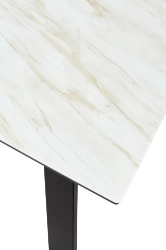 Стол Морис 140 БЕЖЕВЫЙ МРАМОР, стекло/ ЧЕРНЫЙ М-City