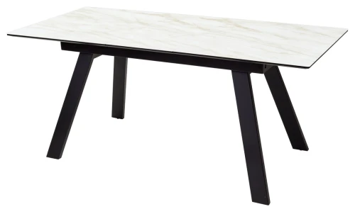 Стол Морис 140 БЕЖЕВЫЙ МРАМОР, стекло/ ЧЕРНЫЙ М-City
