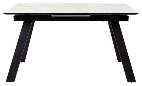 Стол Морис 140 БЕЖЕВЫЙ МРАМОР, стекло/ ЧЕРНЫЙ М-City