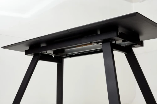 Стол Морис 140 БЕЖЕВЫЙ МРАМОР, стекло/ ЧЕРНЫЙ М-City