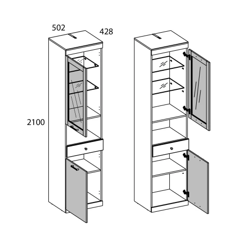 Шкаф с витриной 1V1D1SN, JAGGER, цвет Дуб монастырский /Черный