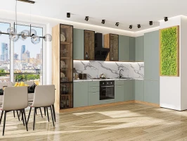 Кухонный гарнитур Квадро-04 Аквамарин Дуб Вотан