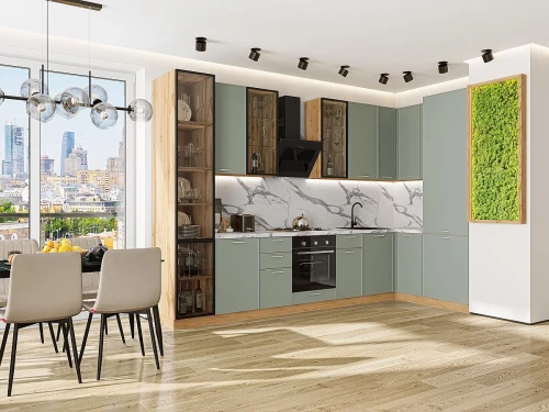 Кухонный гарнитур Квадро-04 Аквамарин Дуб Вотан