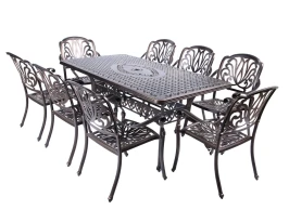 Обеденная группа из литого алюминия стол ВУЛКАН-2 (175*90) + 8 кресел ФЕНИКС