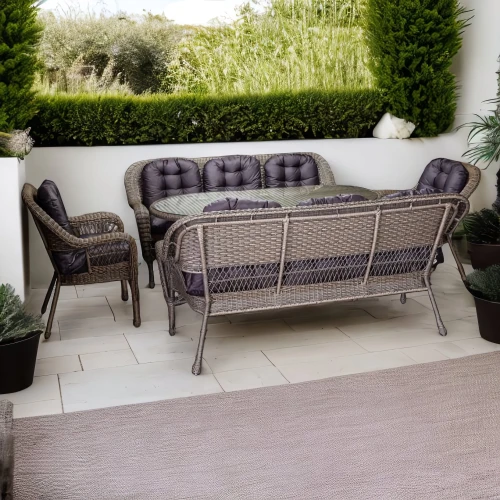 Обеденный комплект садовой мебели МЭДИСОН «MADISON» овальный стол + 3-х местный диван + 2 кресла с подушками на сиденье и спинку