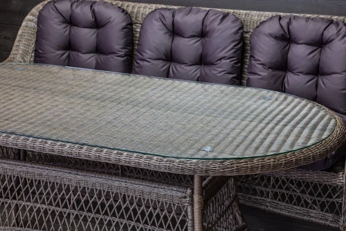 Обеденный комплект садовой мебели МЭДИСОН «MADISON» овальный стол + 3-х местный диван + 2 кресла с подушками на сиденье и спинку