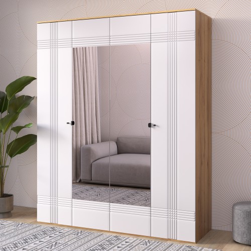 Шкаф распашной четырехдверный Вега Саксония белый