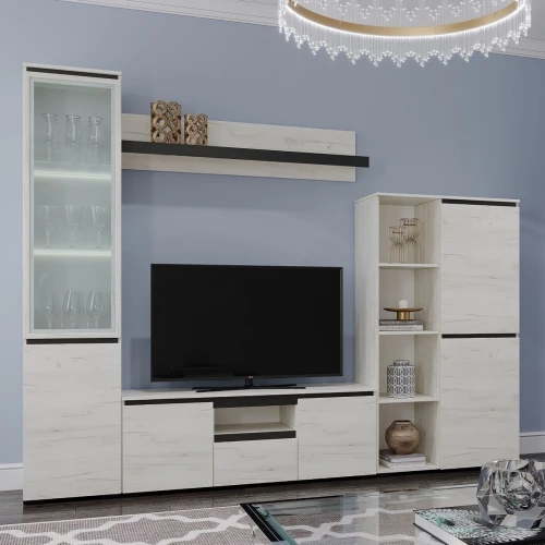 Шкаф с витриной «Гретта» 1В1С, Крафт белый/Антрацит