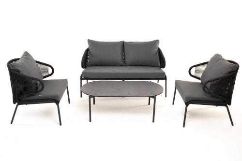 "Милан" лаунж-зона 4-местная плетеная из роупа (веревки), каркас алюминиевый темно-серый, роуп темно-серый