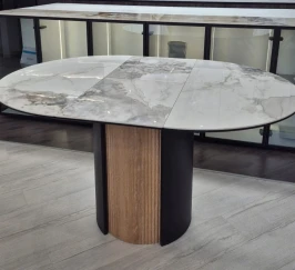 Стол БАТИСТ 115 с подстветкой PANDORA LIGHT, керамика / ДУБ АМЕРИКАНСКИЙ, ЧЕРНЫЙ каркас М-City