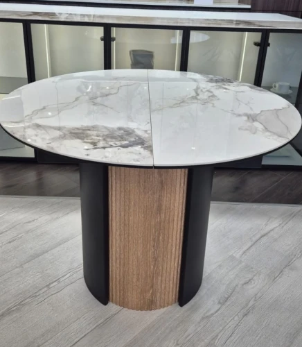 Стол БАТИСТ 115 с подстветкой PANDORA LIGHT, керамика / ДУБ АМЕРИКАНСКИЙ, ЧЕРНЫЙ каркас М-City