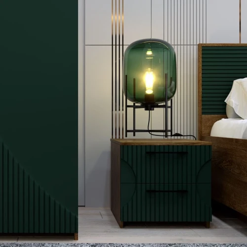 Спальня «Монтале» КМК 0966, дуб канзас/зеленый матовый