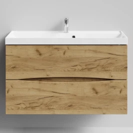 Тумба Лайт 100 подвесной, Дуб Тортуга ПВХ 2357-43 Vodok с раковиной в комплекте