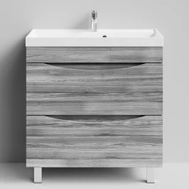 Тумба Лайт 80 напольный, Лиственница структурная контрастно-серая ПВХ 64202 Vodok с раковиной в комплекте