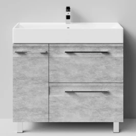 Тумба Мальта 90 напольный, ящики и дверь, Горный камень ПВХ 57807, левый Vodok с раковиной в комплекте