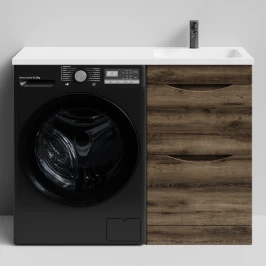 Тумба Смайл 110 напольный, под стиральную машину, правая, Дуб крымский коричневый ПВХ 131005-9005 Vodok с раковиной в комплекте