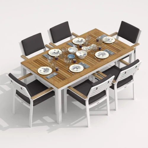 Обеденная группа TELLA  BONTA  каркас белый / стол тик 180 / ткань антрацит