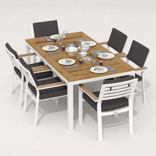 Обеденная группа TELLA  BONTA  каркас белый / стол тик 180 / ткань антрацит