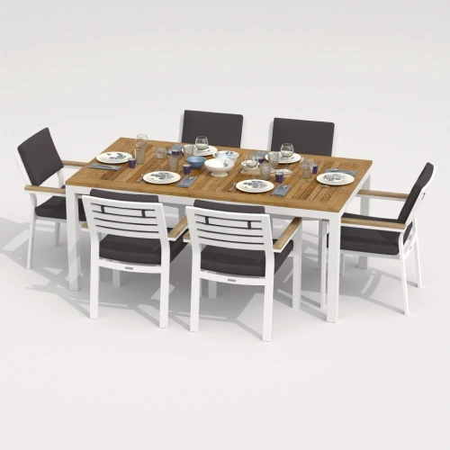 Обеденная группа TELLA  BONTA  каркас белый / стол тик 180 / ткань антрацит