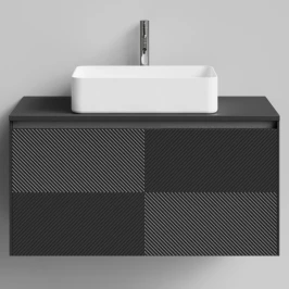 Тумба Соло 100, пример RAL 9005 Чёрный янтарь, матовая, 1 ящик, подвесной Vodok с раковиной в комплекте