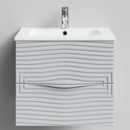 Тумба Эйфория 60 F5, пример RAL 7040 Серое окно, матовая, 2 ящика, подвесной Vodok с раковиной в комплекте