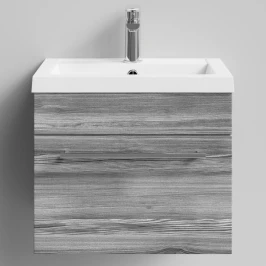 Тумба Элис 50 подвесной, 1 ящик, Лиственница структурная контрастно-серая ПВХ 64202 Vodok с раковиной в комплекте
